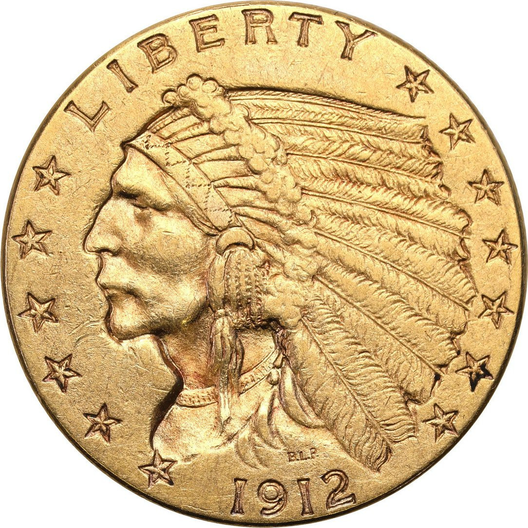 USA. Złote 2 1/2 dolara 1912 Indianin, Filadelfia